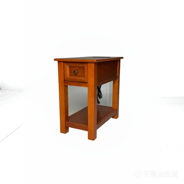 End Table With Drawer And Shelf For Living Room - Walnut Home Essentials