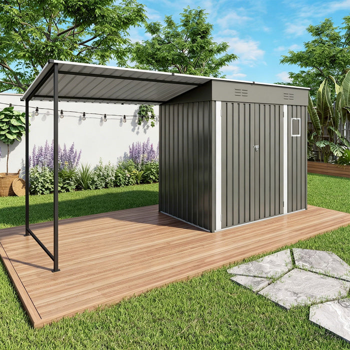 Lean To Shed With Open Sided Pergola, Outdoor Storage Shed & Attached Hardtop Gazebo Combo - Gray Daily Nest