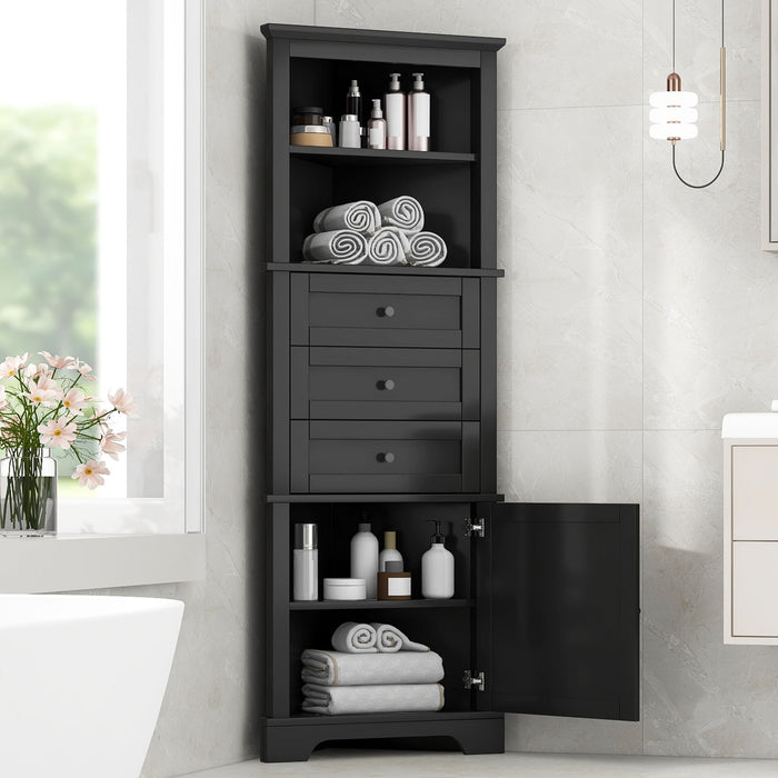Tall Storage Cabinet With 3 Drawers And Adjustable Shelves For Bathroom Hearth and Haven