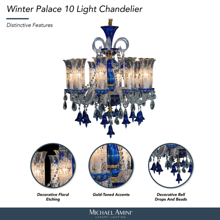 Michael Amini Lighting - Winter Palace 10-Light Traditional Crystal Chandelier - Royal Blue / Pearl Silver Michael Amini
