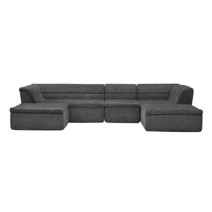 U-Shaped Modular Sectional Sofa With Chaise And Movable Ottoman With Wave-Shaped Armrest Home Essentials