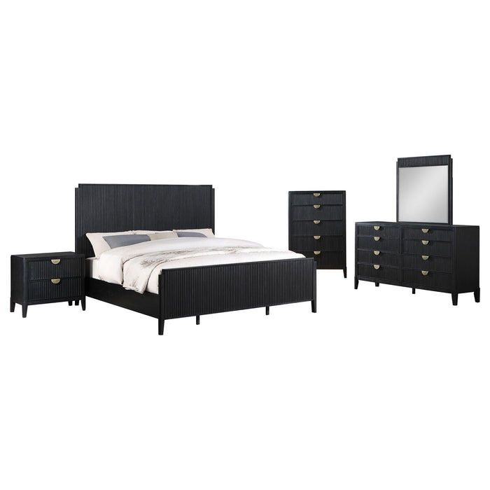 California King 5 Piece Bedroom Set With Fluted Detailing - Black Furniture Max