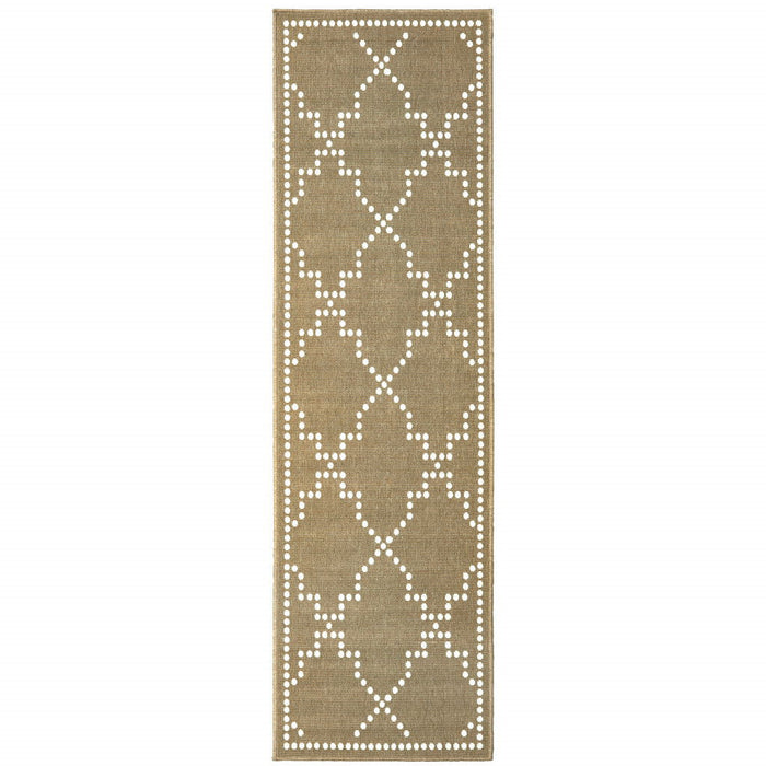 2' X 8' Geometric Stain Resistant Indoor / Outdoor Area Rug - Tan