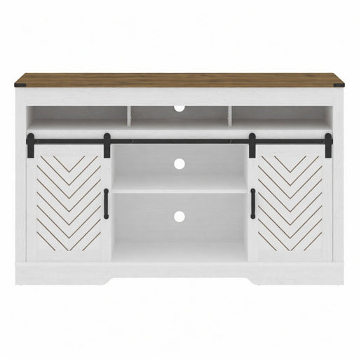 TV Stand With Sliding Barn Doors And Adjustable Storage - White / Oak Home Essentials