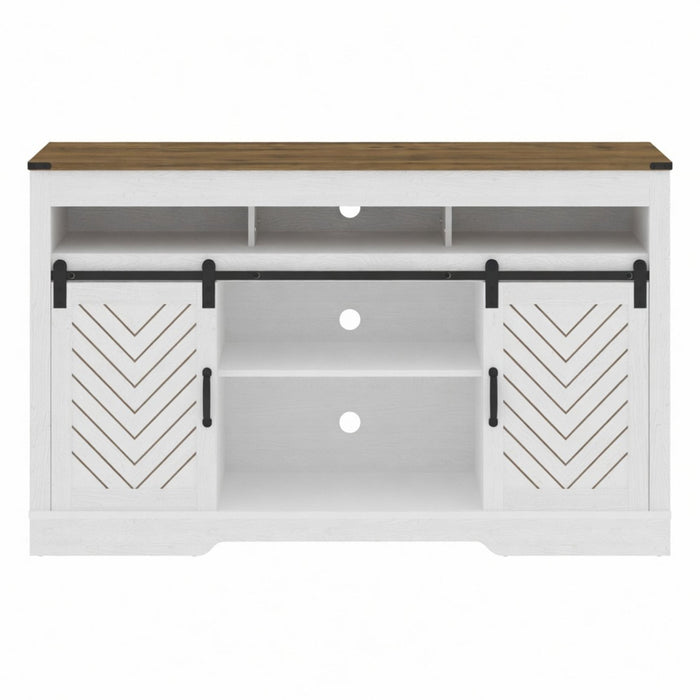TV Stand With Sliding Barn Doors And Adjustable Storage - White / Oak Home Essentials