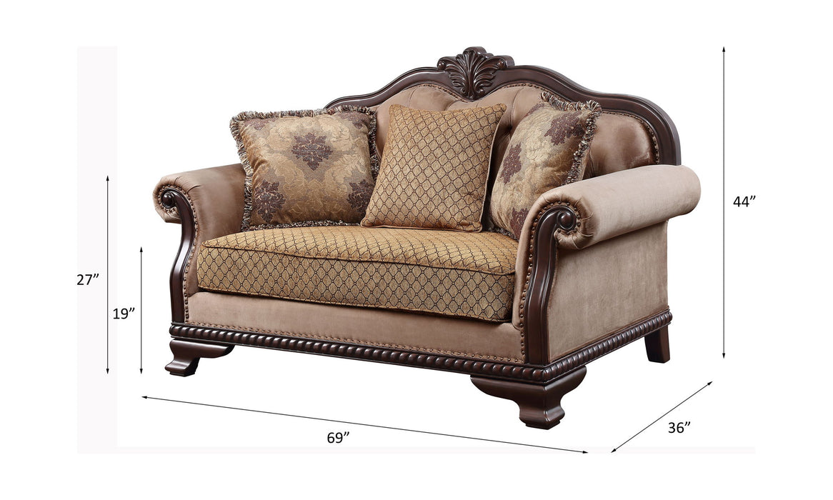 Chateau De Ville - Loveseat With 3 Pillows (Same Lv01589) - Fabric & Espresso ACME