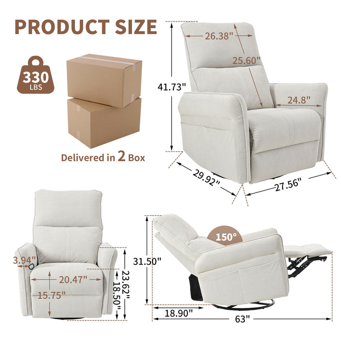 270° Power Swivel Rocker Glider Recliner Chair With USB Ports Home Essentials