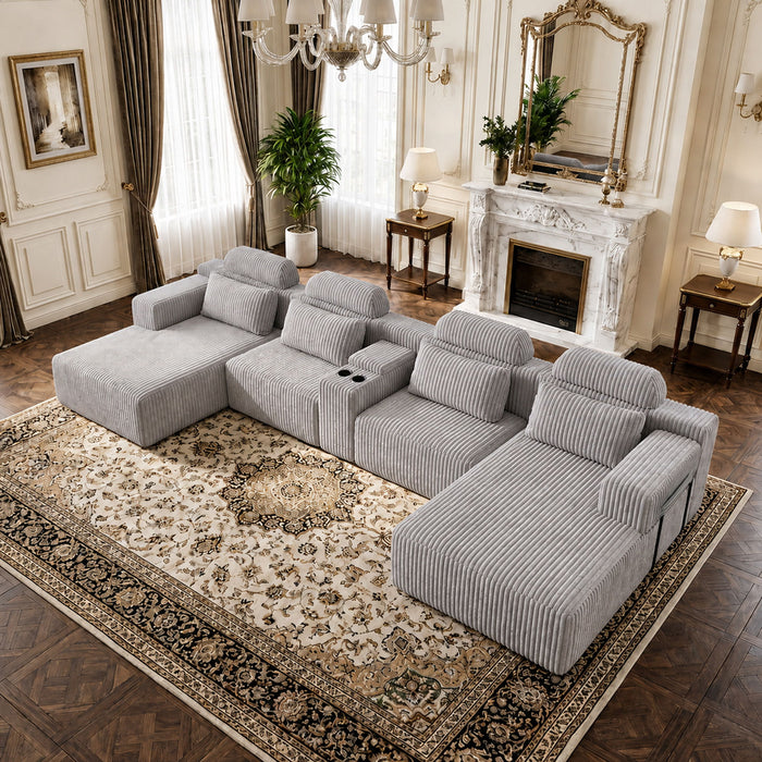 U-Shaped Sectional Sofa With Chaise Lounge And Cup Holders Home Essentials