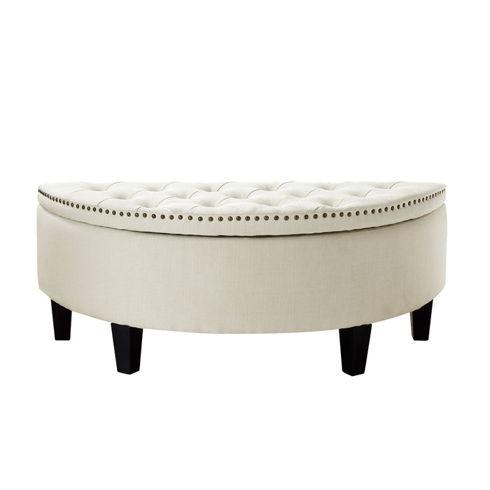 Linen Tufted Half Circle Storage - White / Black