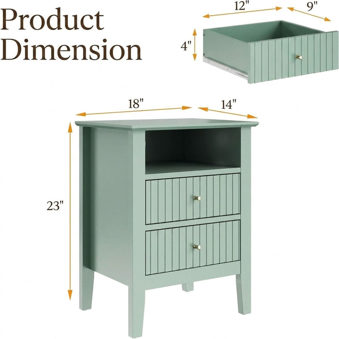 Fluted Nightstand With 2 Drawers Home Essentials