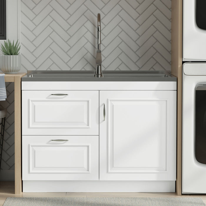 Darwin - Laundry Utility Sink And Cabinet With Dual Sinks, Pull Out Faucet - White Simpli-Home
