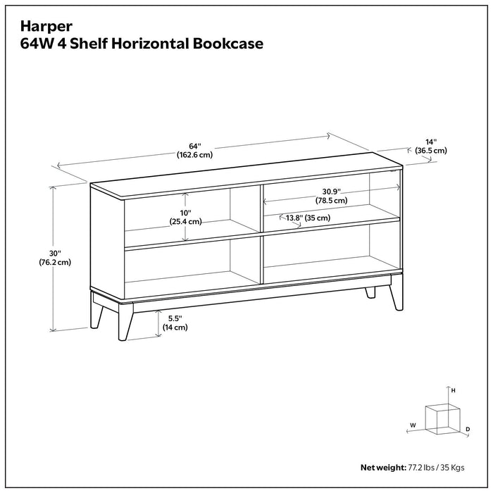 Harper - 4 Shelf Low Bookcase - Walnut Brown Simpli-Home
