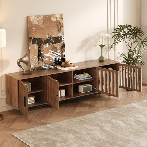 TV Stand For TVs, Entertainment Center With Closed Storage & Cable Management, Soft Closing Hinges - Walnut Hearth and Haven