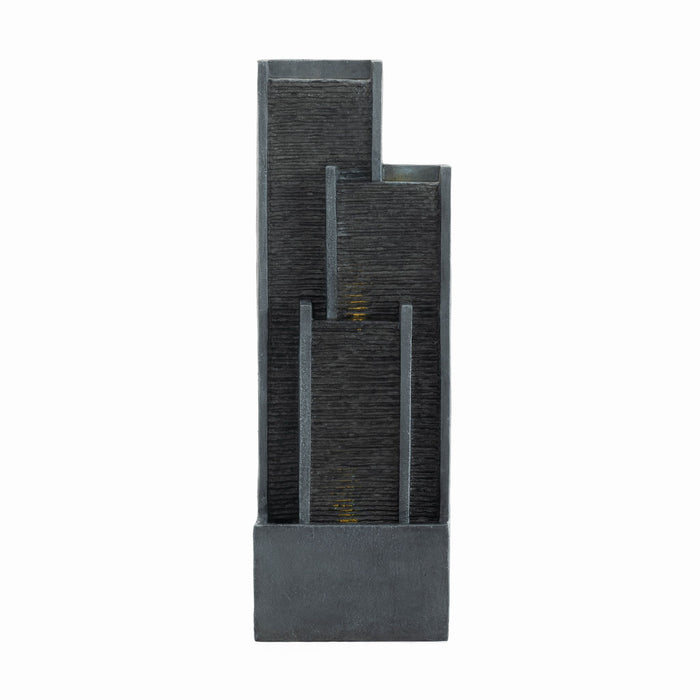 Outdoor Water Fountain With Cascading Waterfall And LED Lighting - Black Patioseek