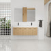 Floating Double Sink Bathroom Vanity Set With Tall Linen Cabinet, Extra Large Storage, Integrated Sink, Soft Close Doors - Glossy White / Light Oak Home Essentials