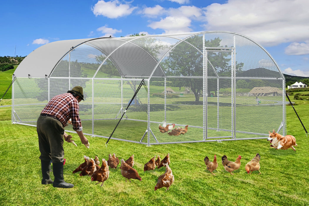 Large Metal Chicken Coop Upgrade Tri - Supporting Wire Mesh Chicken Run, Chicken Pen With Water - Resident & Anti - Uv Cover, Duck Rabbit House Outdoor