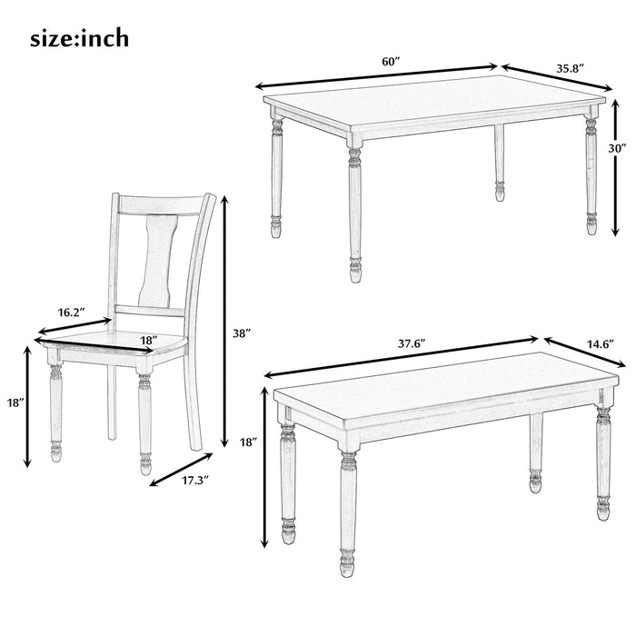 6 Piece Dining Set Classic Wooden Table And 4 Chairs With Bench For Kitchen Dining Room - Brown / Cottage White Hearth and Haven
