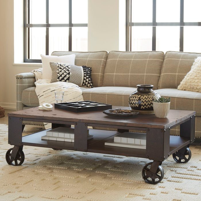 Pinebrook - Rectangular Cocktail Table (2 Braking Casters) - Distressed Natural Pine Magnussen Furniture