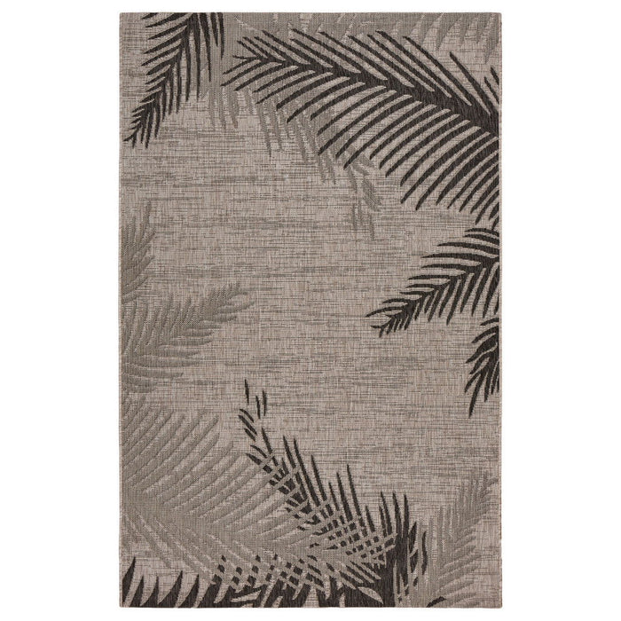 3' X 5' Palm Leaf Stain Resistant Indoor / Outdoor Area Rug - Black / Taupe