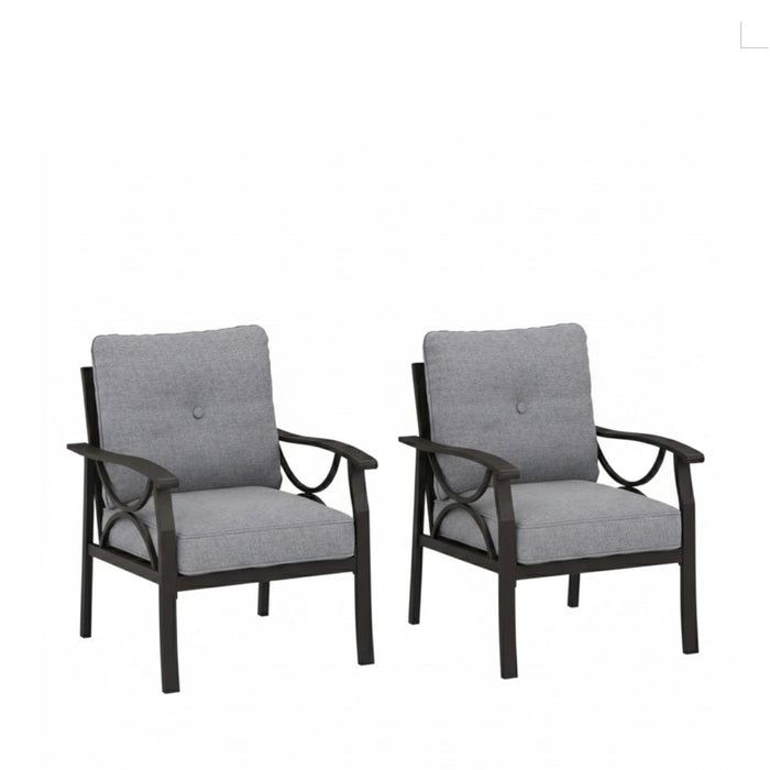 All Weather Armchairs With Cushions, Sculptural Design (Set of 2) - Gray / Khaki