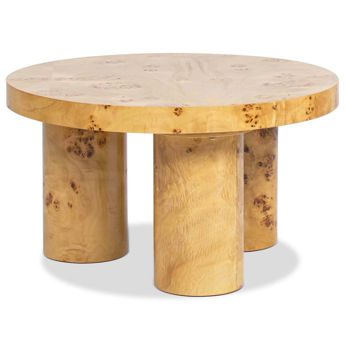 Nebula - Round Pillar Leg Coffee Table - Warm Natural Brown Burl