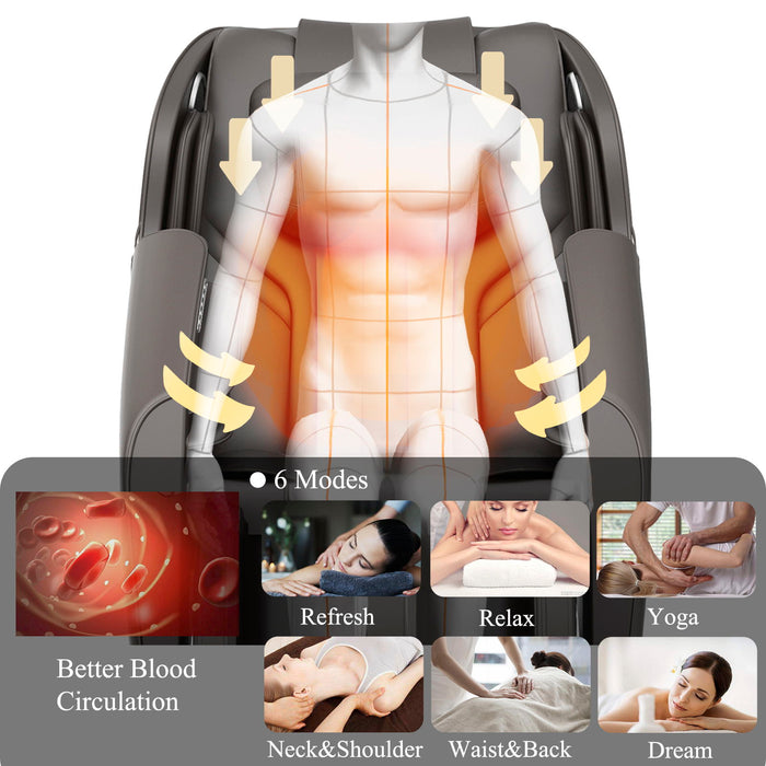 Bosscare - Massage Chair Recliner With Zero Gravity, Full Body Airbag Massage Chair With Bluetooth Speaker, Foot Roller Brown - Brown Daily Nest