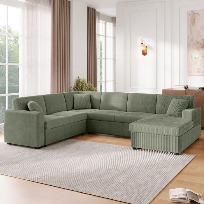 Oversized Sectional U-Shaped Sofa With Chaise Lounge And Three Soft Throw Pillows Hearth and Haven