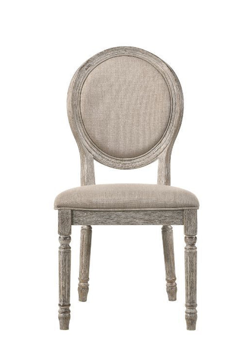 Faustine - Side Chair (Set of 2) - Tan Fabric & Salvaged Light Oak ACME