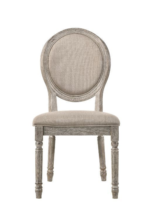 Faustine - Side Chair (Set of 2) - Tan Fabric & Salvaged Light Oak ACME