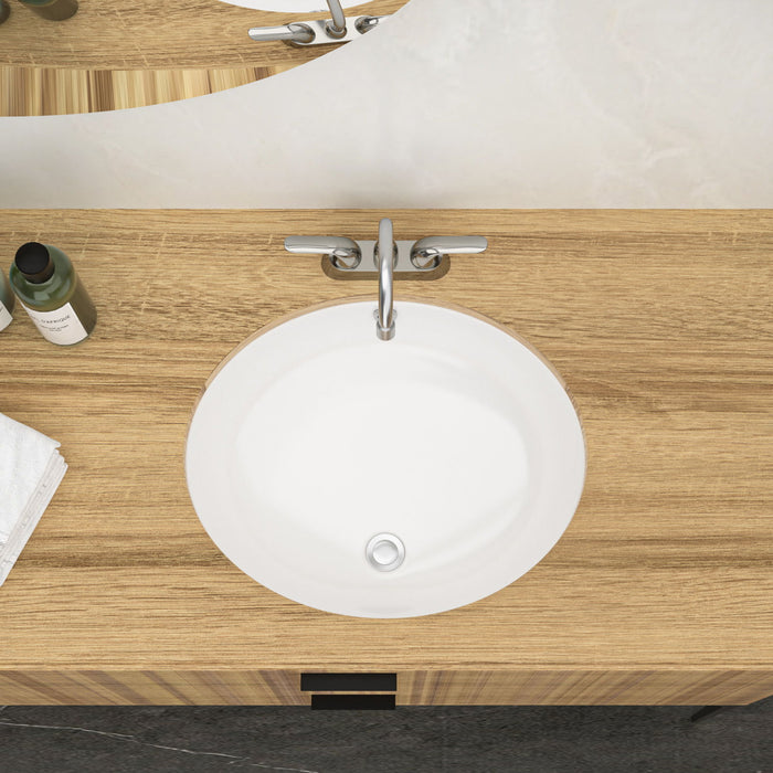 18" X15" White Ceramic Oval Undermount Bathroom Sink With Overflow