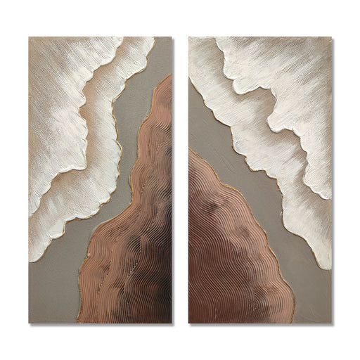 Abstract Wall Art, Textured Canvas Painting With Accents, Decor For Living Room (Set of 2) - Antique Brown+White Daily Nest