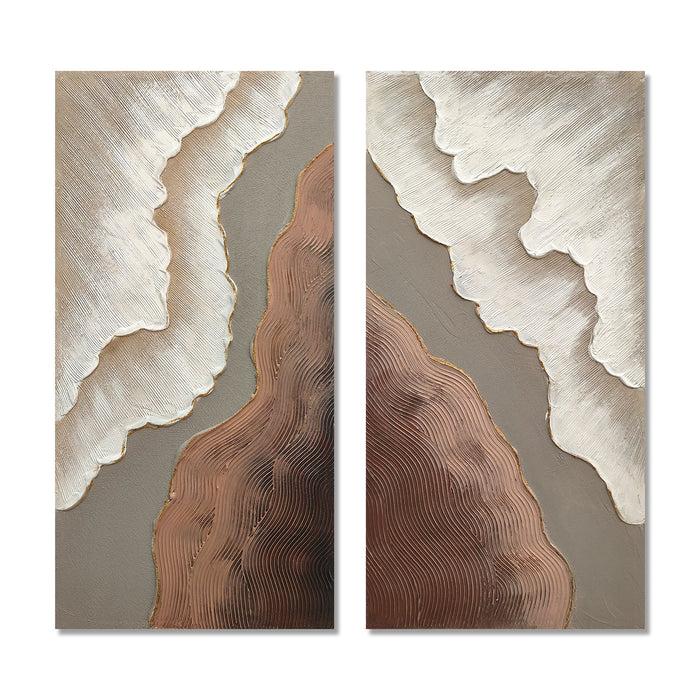 Abstract Wall Art, Textured Canvas Painting With Accents, Decor For Living Room (Set of 2) - Antique Brown+White Daily Nest
