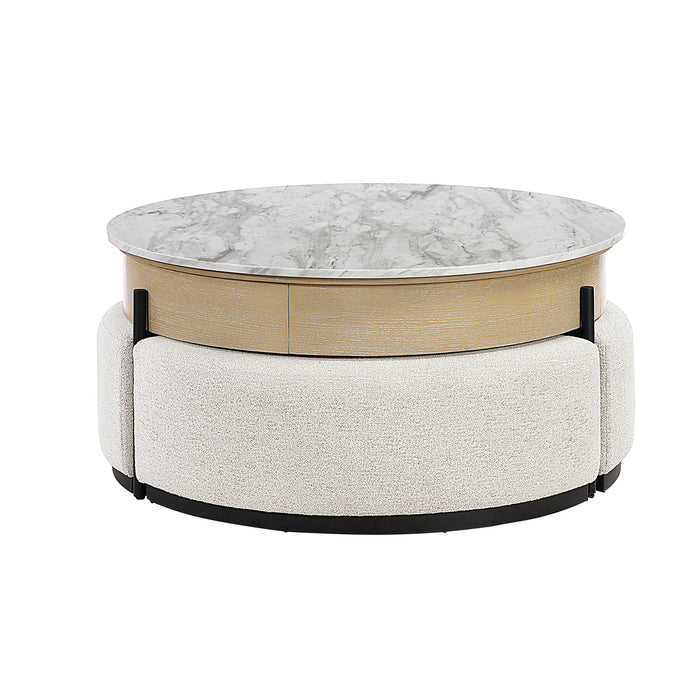 Rounded Storage Coffee Table With 3 Stools Global Furniture USA
