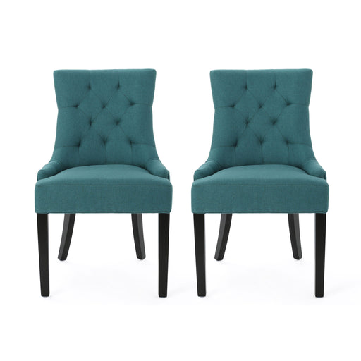Dining Chair (Set of 2) With Upholstered Diamond Tufting And Espresso Birch Legs - Teal Noble House