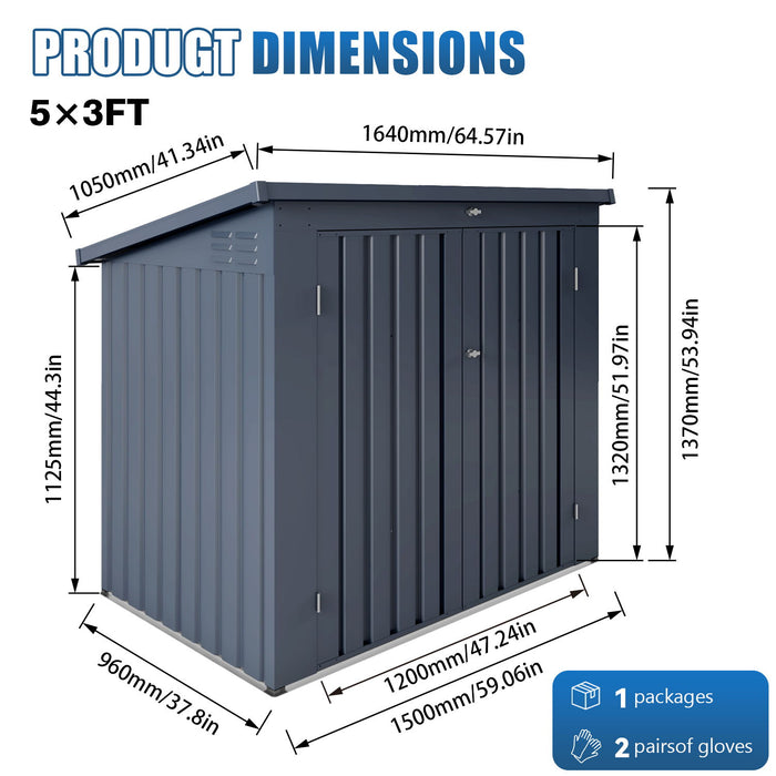 Outdoor Trash Can Storage Shed For 2 Bins Garbage - Gray Daily Nest
