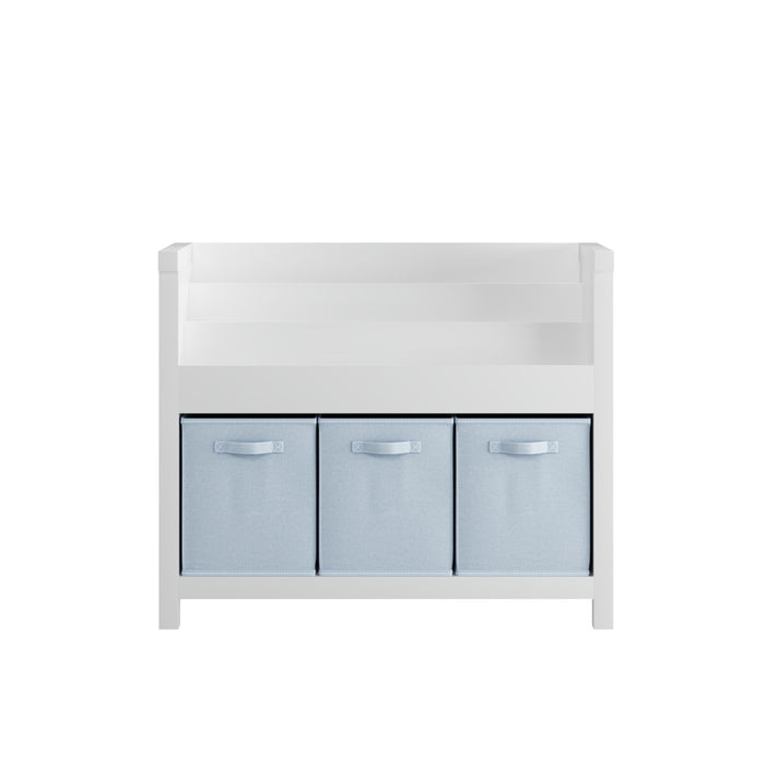 Bookshelf With 3 Tier Front Facing Storage And 3 Bins, Toddler Bookcase For Playroom - White