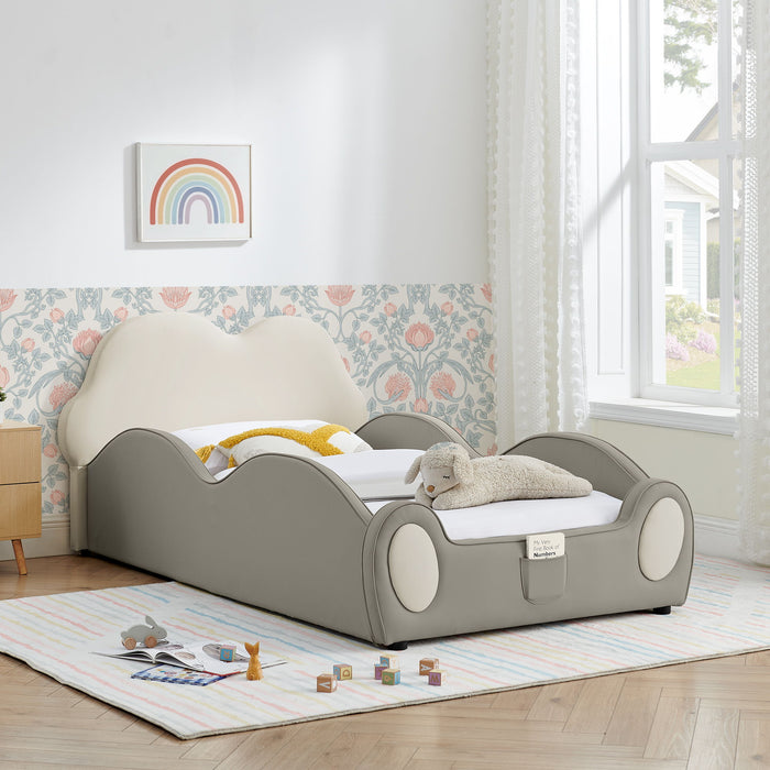 Cute Cloud Shape Bed With Guardrails Cartoon Design, Storage Pocket Home Essentials