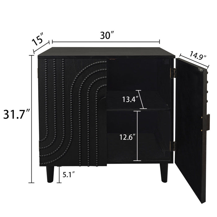 2 Door Storage Cabinet With Adjustable Shelf - Black Home Essentials
