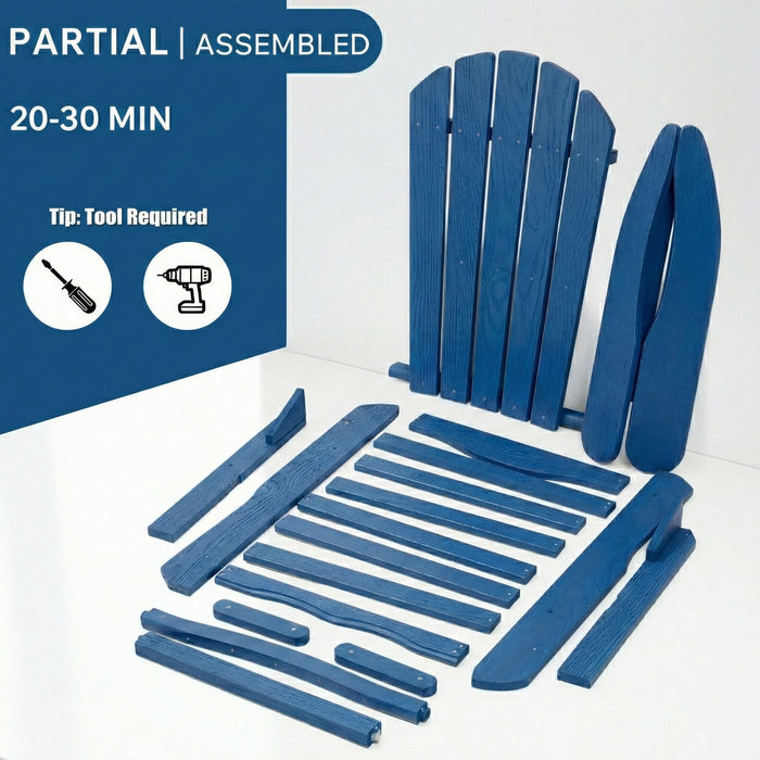 Folding Adirondack Lounge Chair With Embossed Grain For Patio, Backyard, Deck Or Pool Side - Navy Blue Home Essentials