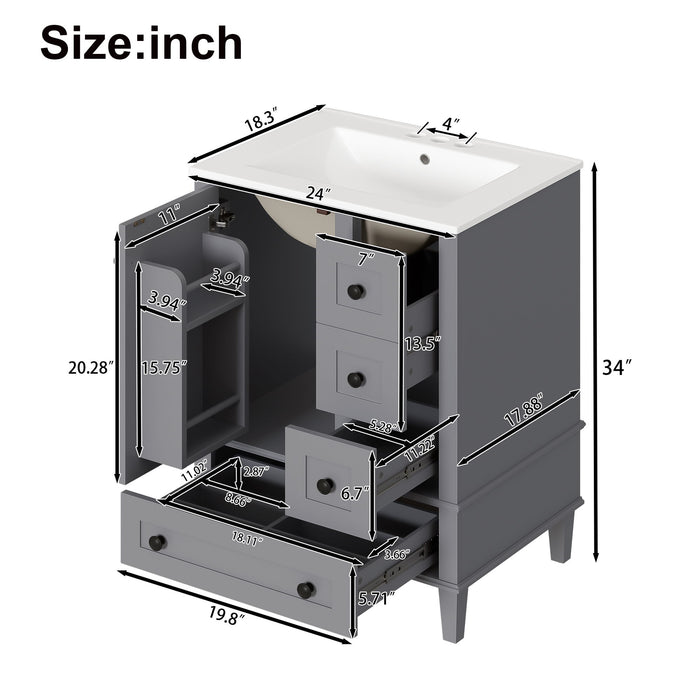 Bathroom Vanity With Integrated Basin, Soft Close Drawers, Door Mounted Double Layer Shelf