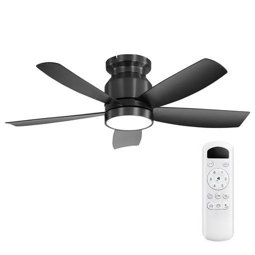 Flush Mount Ceiling Fan With 18W LED Light And Remote Control Blades - Black Daily Nest
