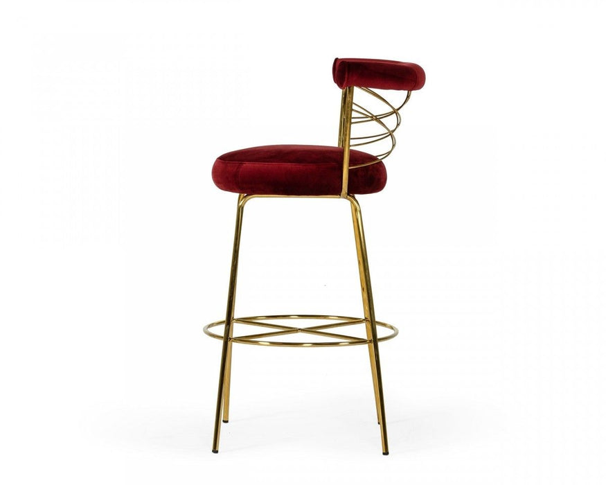 Velvet And Steel Low Back Bar Height Bar Chair - Red / Gold