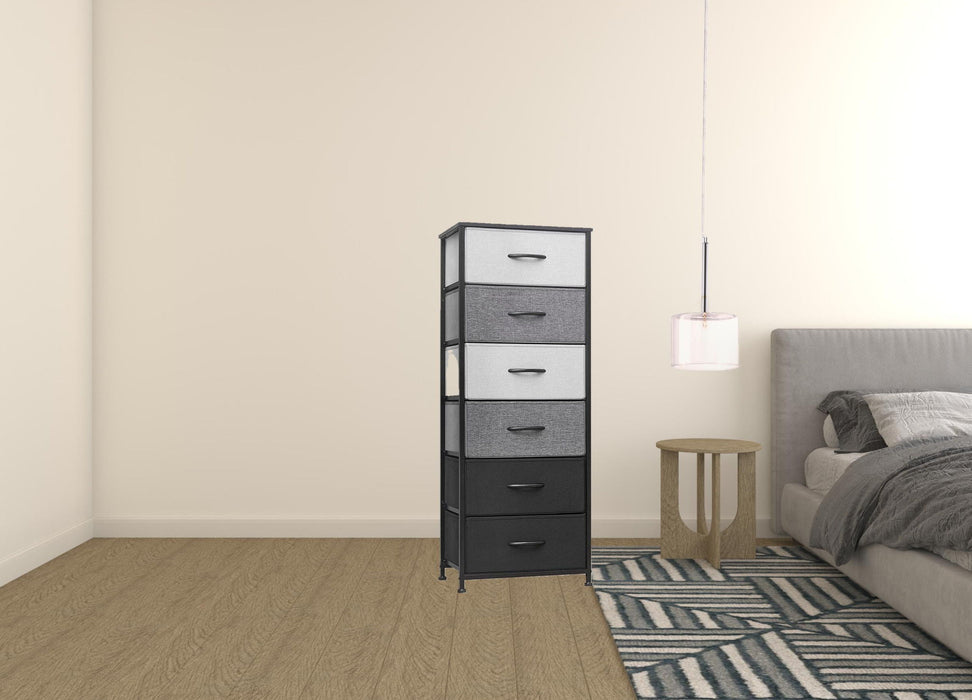 Steel And Fabric Six Drawer Chest - Gray / Black