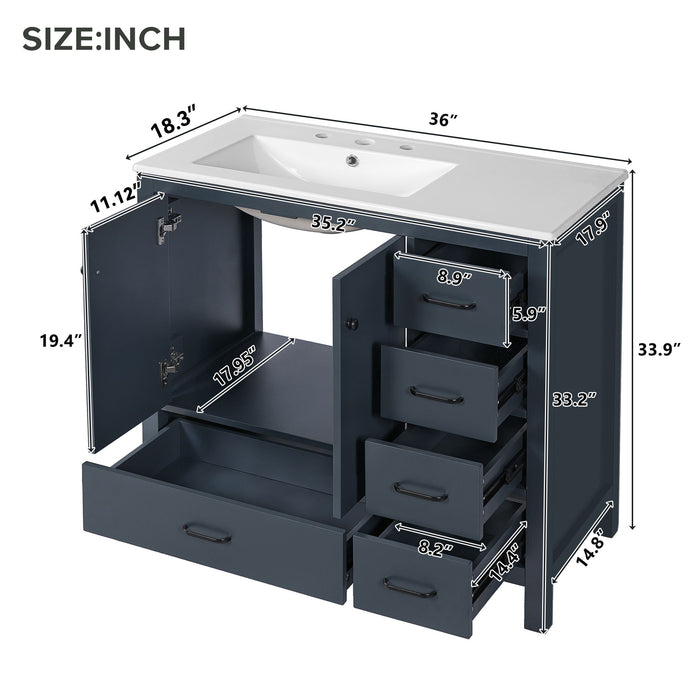 Bathroom Vanity With Sink Combo, 2 Soft Close Doors And 5 Drawers Hearth and Haven