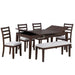 6 Piece Dining Set Table With Storage Ladder Back Chairs And Bench - Walnut Home Essentials