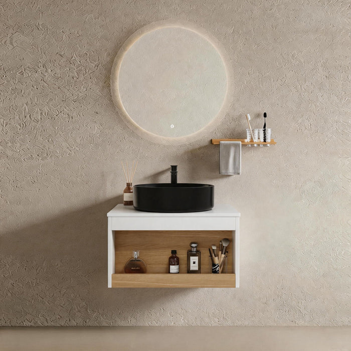 Floating Bathroom Vanity With Glossy Round Vessel Sink Home Essentials