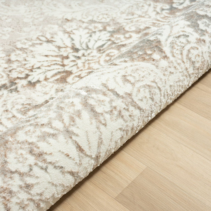 Damask Stain Resistant Area Rug - Cream - 5' X 7'