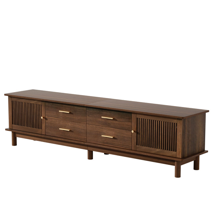 TV Stand For 85" TVs, 4 Smooth Glide Drawers - Walnut Hearth and Haven