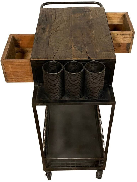 Rolling Bar Cart - Rustic Black / Natural