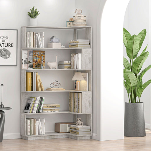 Extended Corner Bookshelf For Living Room - Light Gray Home Essentials